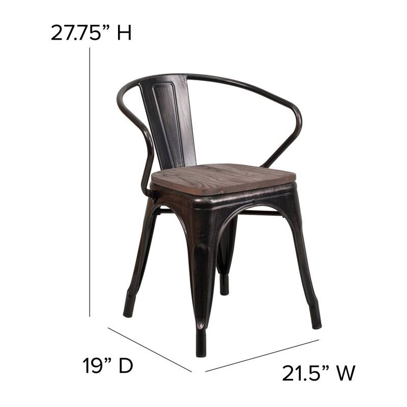4 Pk. Metal Chair with Wood Seat and Arms