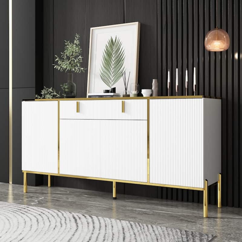 Pop-Up Door Credenza Sideboard Buffet Buffet Sideboard Storage Cabinet - 63"W - White