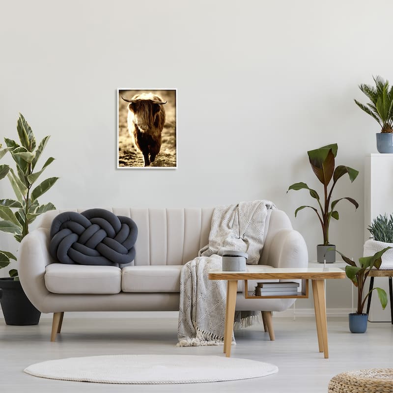 Stupell Sunlit Highland Longhorn Cattle Wandering Rural Countryside Framed Wall Art, Design by James Dobson