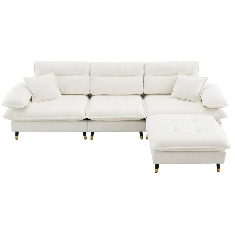 L-shaped Convertible Sectional Sofa, 4 Seat Tufted Couch Set