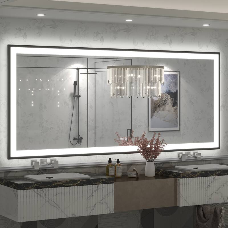 Extra Large Black Frame LED Bathroom Vanity Mirror with 3 Years Warranty and UL Certified - 88x38