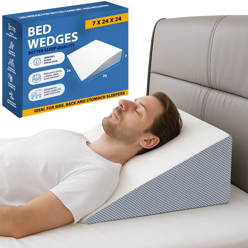 Bed Wedge Pillow, 24-Inch Wide Incline Support Cushion for Lower Back Pain, Anti Snoring, Heartburn, Multi Position, 24-Inch - Medium-Soft - Standard - Mid Loft - Single