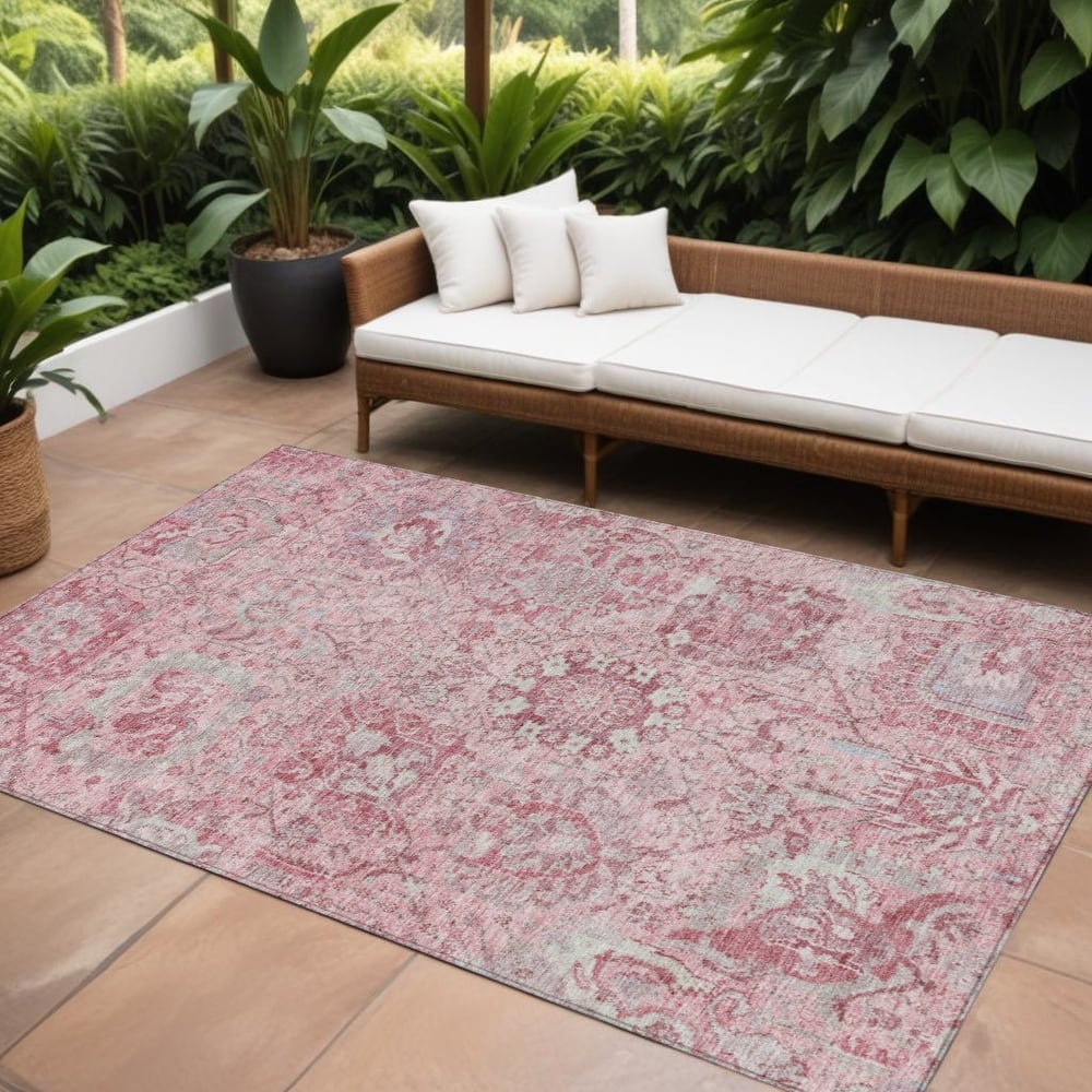 HomeRoots Damask Traditional Rectangle Outdoor Rug