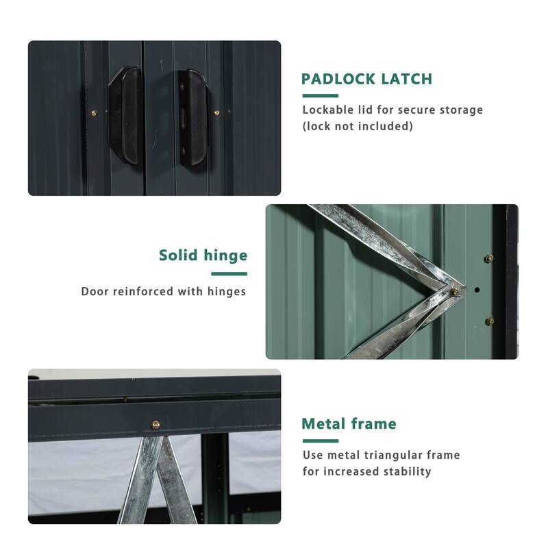 Garbage Bin Shed Stores 3 Trash Cans Metal Outdoor Bin Shed for Garbage Storage,Stainless Galvanized Steel, Bin Shed