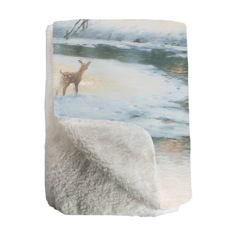 Thomas Kinkade Deer Creek Cottage Sherpa Throw Blanket By Laural Home