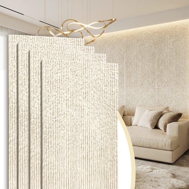4Pcs 48"x24" 3D Faux Stone Wall Panels Imitation Decorative Wall Tiles for Interior Wall Decor - Ivory White - Strip Texture