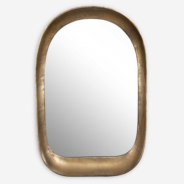 slide 2 of 7, Handcrafted Bradano Arch Wall Mirror - 36" - Brass Tone
