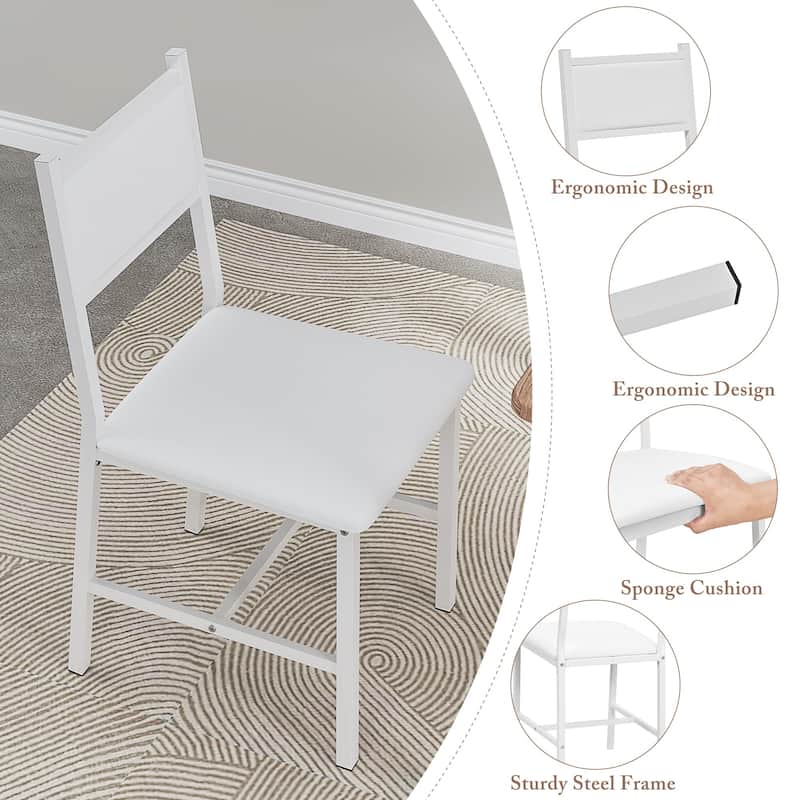 Javlergo 5-Piece White Frame Dining Set with Oak MDF Top PU Leather Chairs with Foam Padding Space Saving for Small Spaces