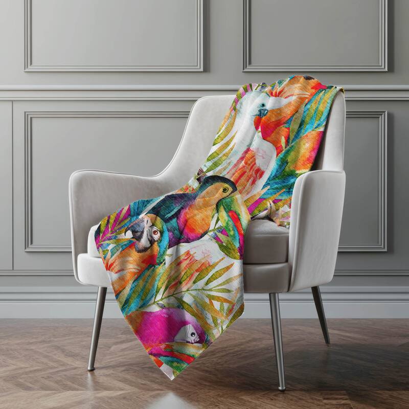 Premium Machine Washable ASB200 Parrot Jungle Sherpa Throw Blanket