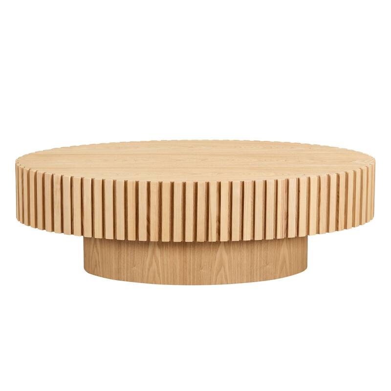 Modern Handcraft Drum Coffee Table Length 43.7 inch Round Coffee Table for Living Room,Small Coffee Table with Sturdy Pedestal