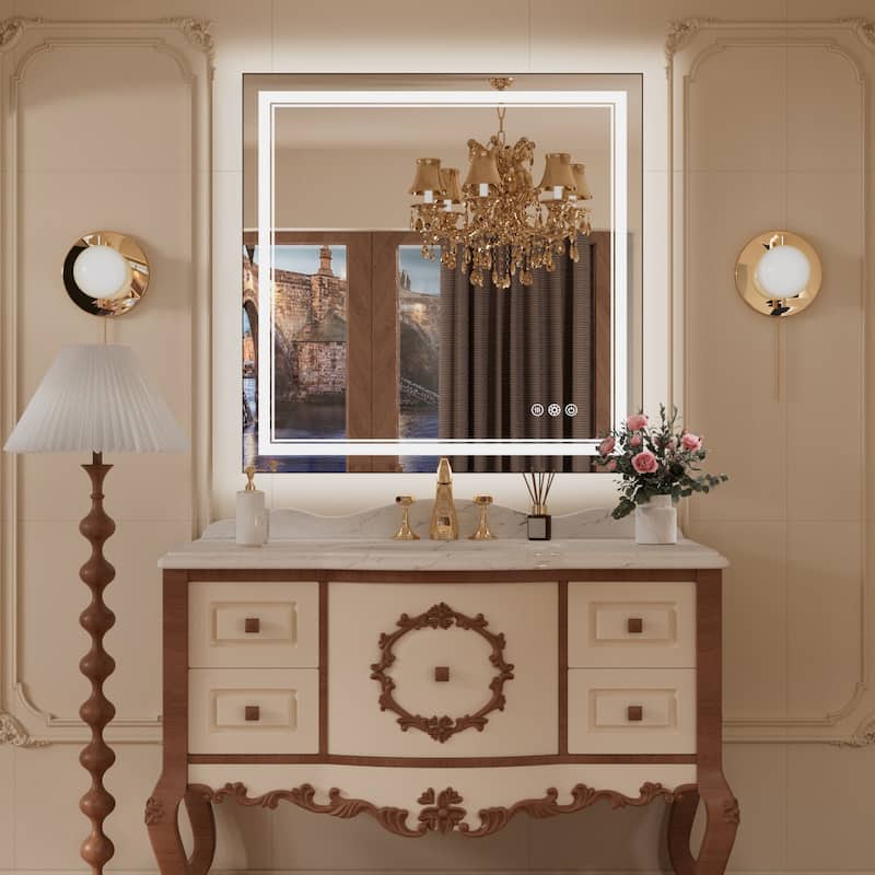 Keonjinn LED Front Light and Backlit Bathroom Vanity Wall Mirror, 3 Color Temperatures, Anti-fog