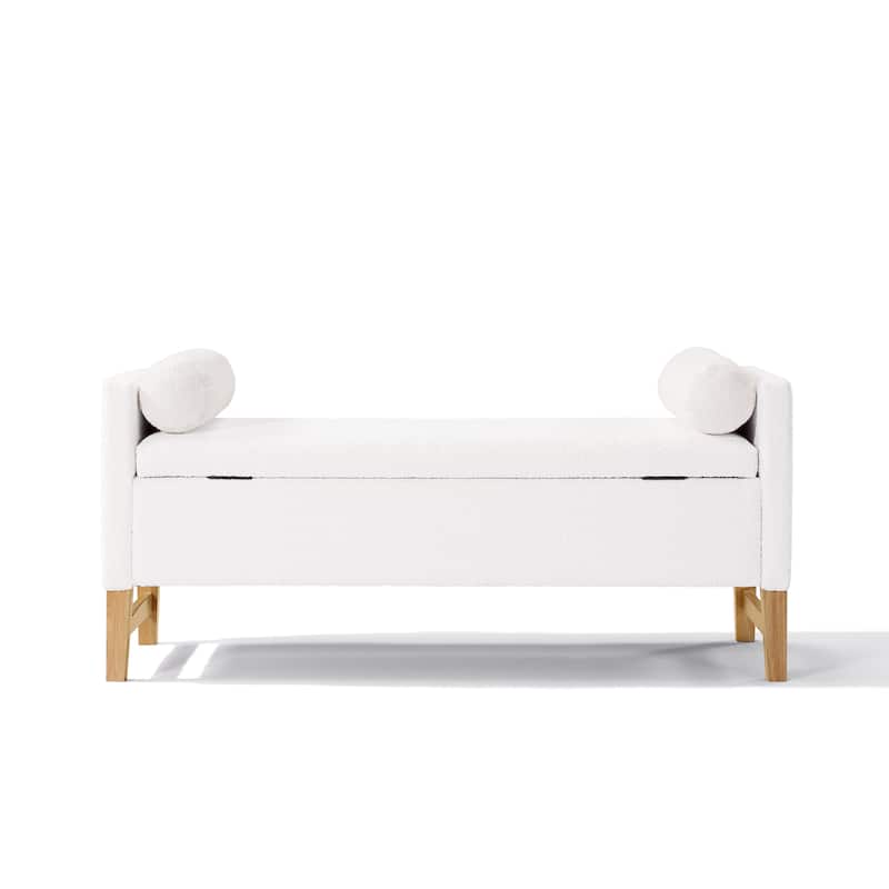 Christopher Knight Home - Tommy Boucle Upholstered Storage Ottoman with Solid Wood Legs and Pillows