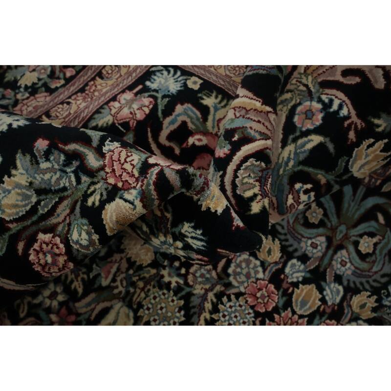 Hand Knotted Oriental 100% Wool Carpet Traditional Floral Black Aubusson Area Rug - 12' 4'' X 9' 0''