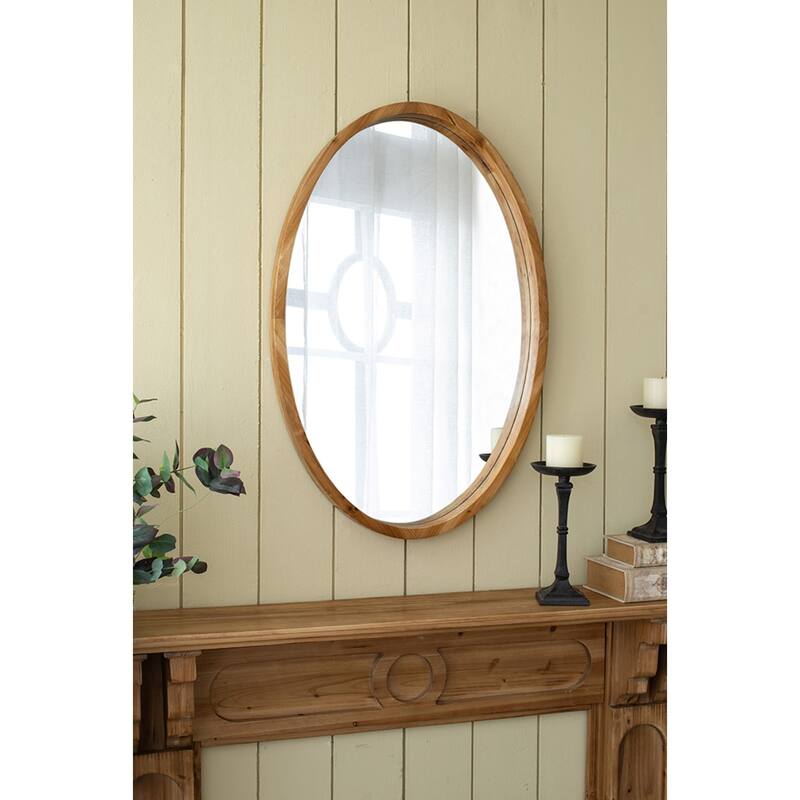 Rustic Style Wooden Oval Wall Mirror - 35.5"