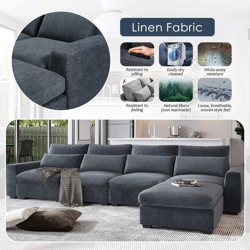 Modern Linen Upholstered Large Modular Sectional Sofa, L-Shape Couvertible Sofa Couch with Reversible Chaise for Living Room