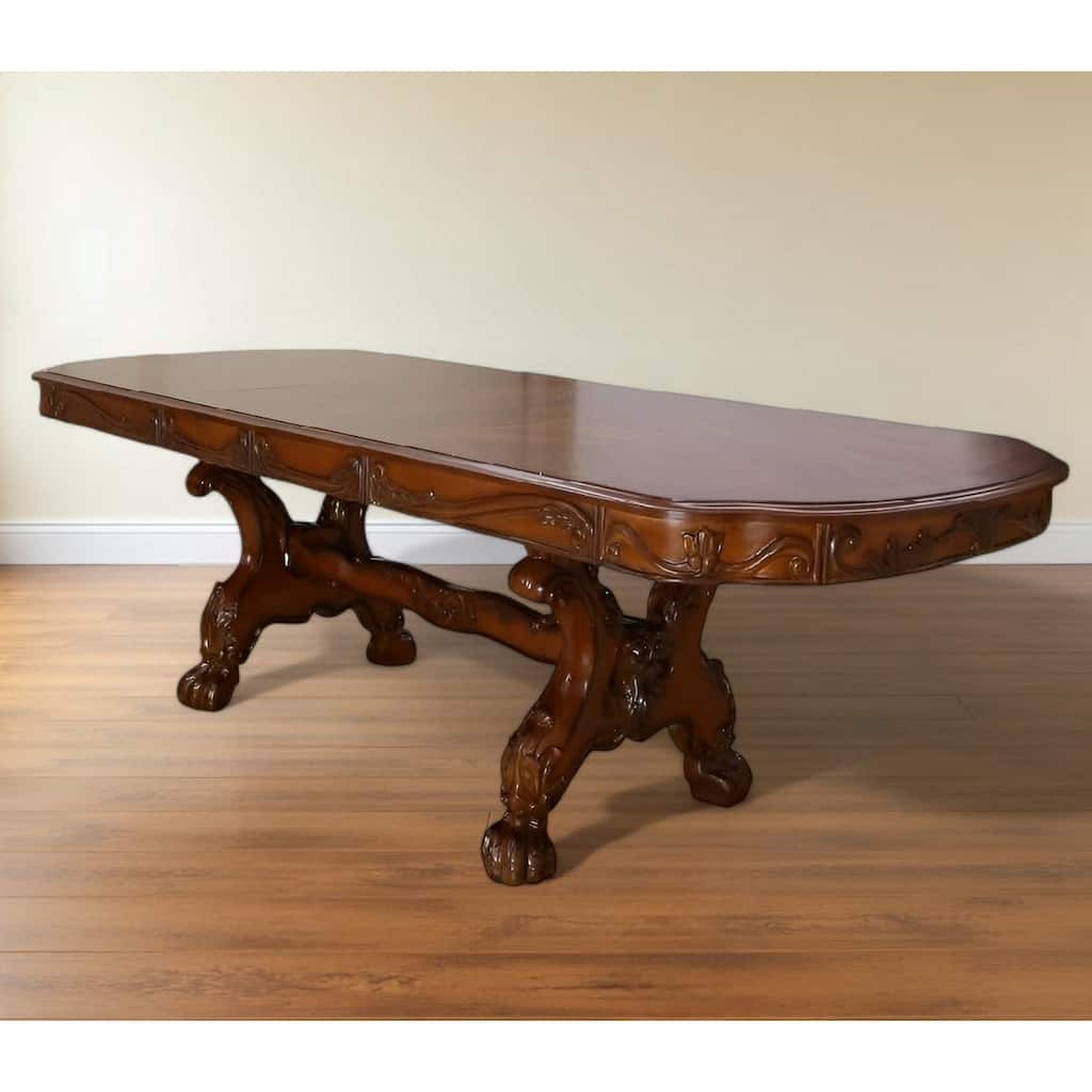 46" Dark Brown Free Form Solid Wood Double Pedestal Base Dining Table