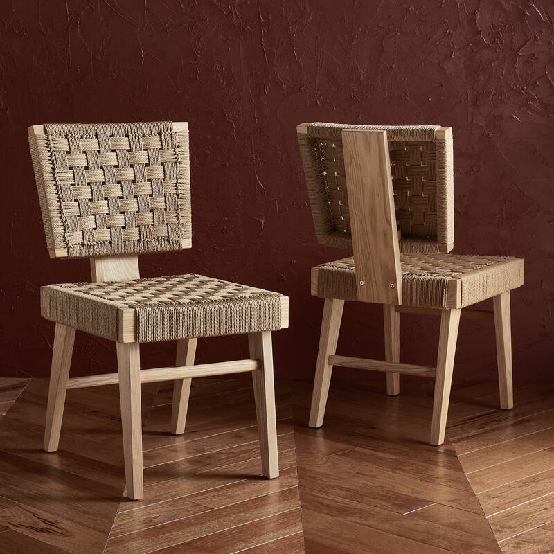 SAFAVIEH Couture Justice Woven Dining Chair (Set of 2) - 19 In. W x 24 In. D x 35 In. H - 19Wx24Dx35H - Natural