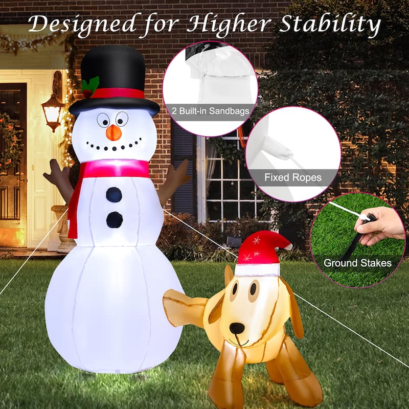 Gymax 6FT Inflatable Christmas Snowman With Dog Holiday Decor w/ - See Details
