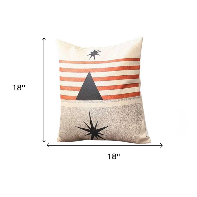 Set of Four 18" Ivory Gray and Red Geometric Fabric Throw Pillows