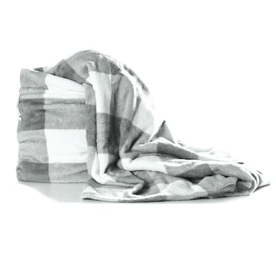 Plaid Plush Throw Blanket Gray
