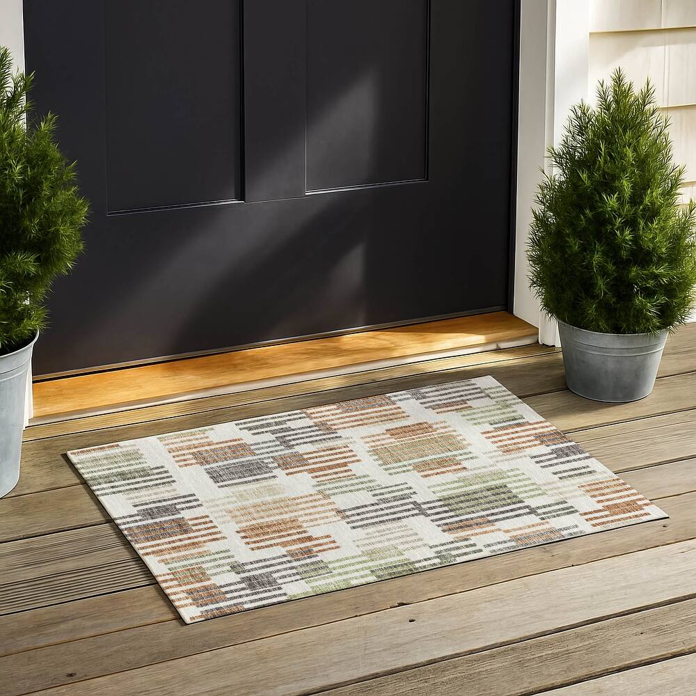 Machine Washable Indoor/ Outdoor Modern Pines Chantille Rug