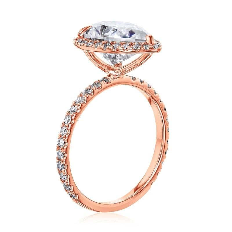 Kobelli Signature Collection 4 Carat Moissanite & Diamond 14k Solid Gold Pear Halo Near Eternity Paige Ring