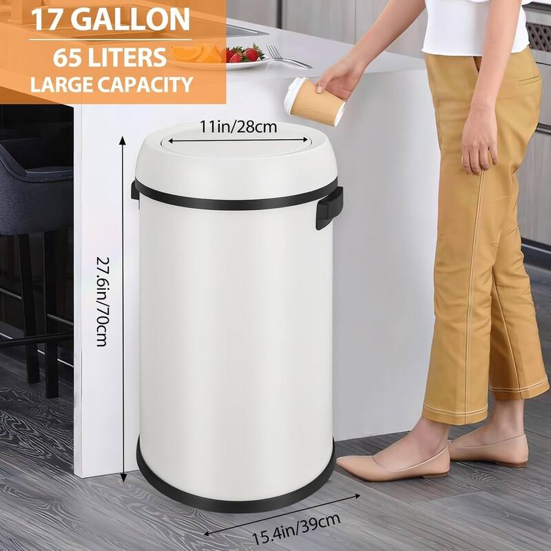 17-Gallon Commercial-Grade Swing Lid Trash Can White Stainless Steel Swing Lid White