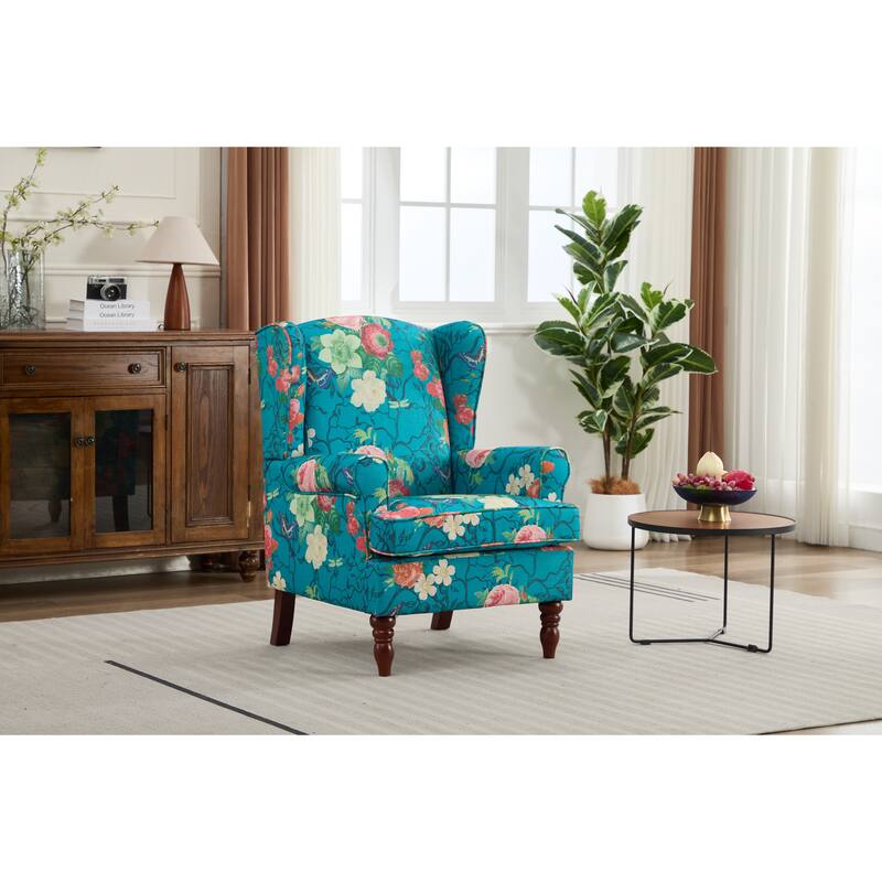Accent Chair Side Chair Reception Chair with Wood Legs, Cyan Single Sofa Chair Leisure Chair Office Chair