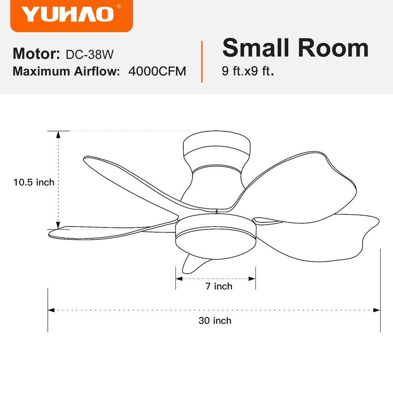 30" Modern White/Black Kid's Timing Ceiling Fan with Dimmable LED and Remote for Small Children Room