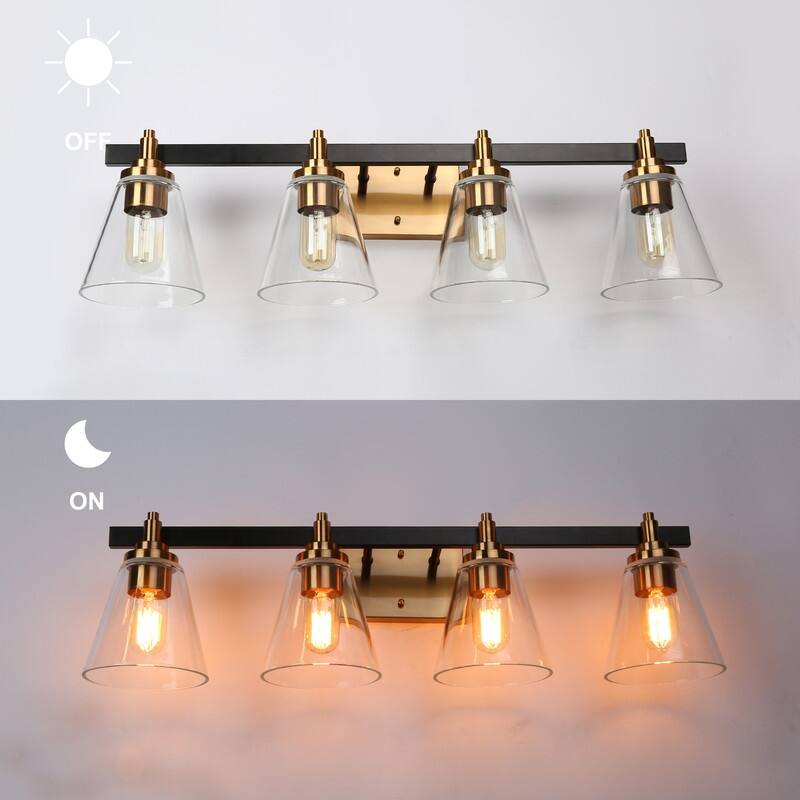 2/3/4 Light Mid-Century Modern Black Gold Bathroom Vanity Lights Clear Glass Wall Sconces