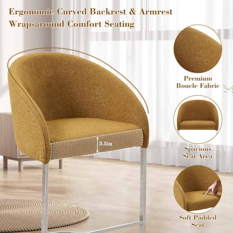 26" Fabric Upholstered Counter Height Bar Stools with Arms - 37" H x 22.4" W x 22" D