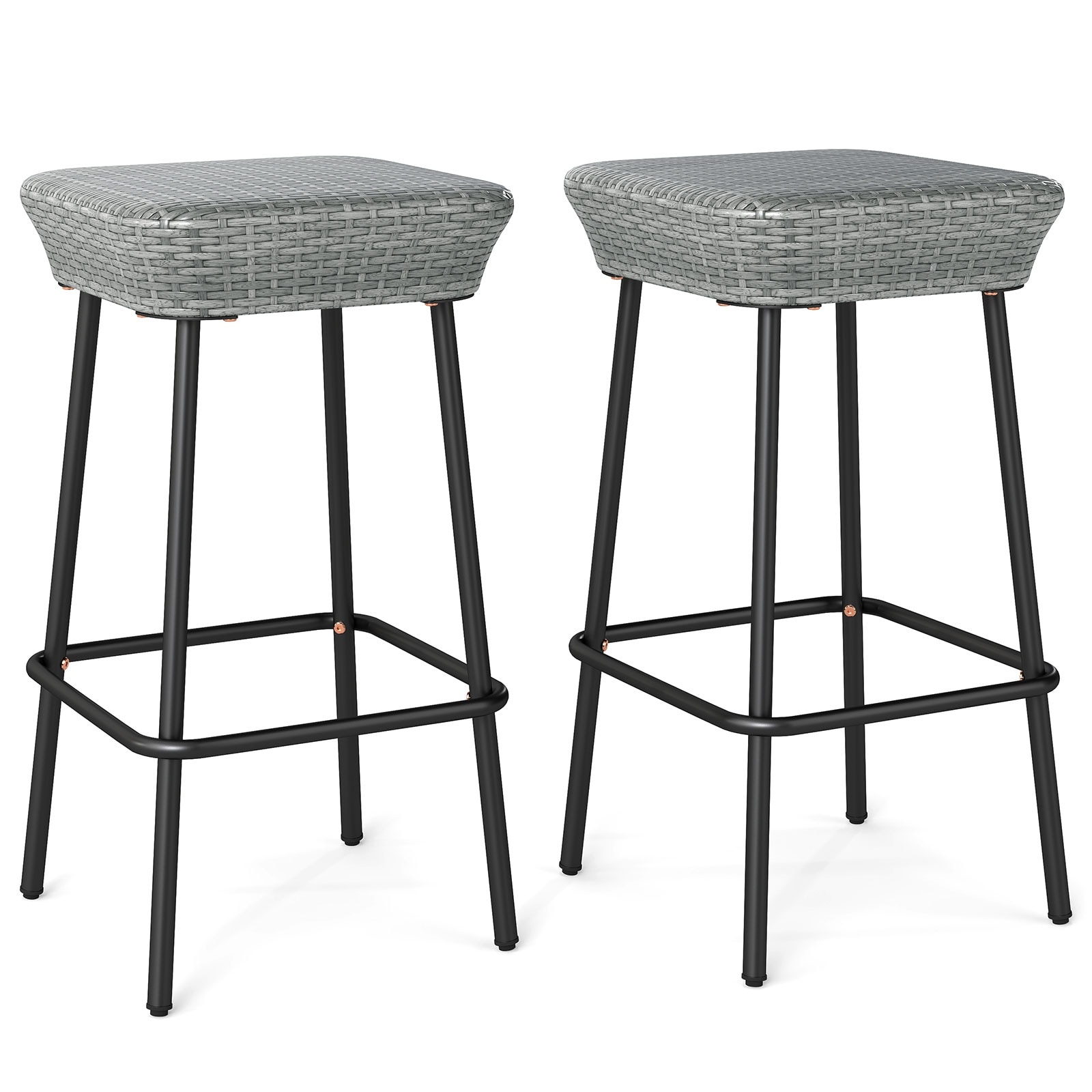 Gymax 29.5'' Metal Bar Height Stools Set of 2 w/ Rattan Seat &
