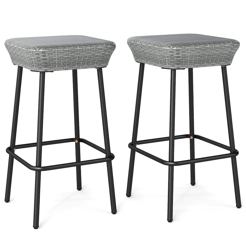 Gymax 29.5'' Metal Bar Height Stools Set of 2 w/ Rattan Seat &