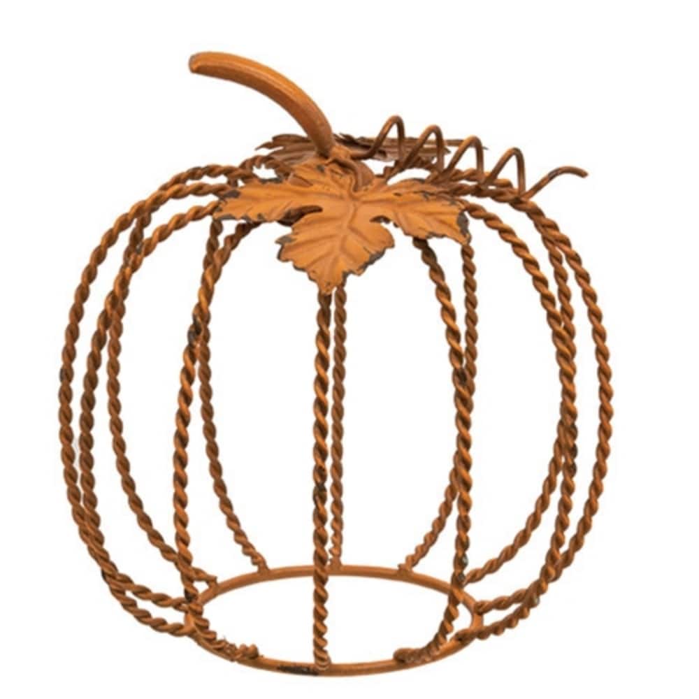 7” High Distressed Orange Metal Pumpkin Sculpture Autumn Seasonal Decoration for Home or Office - 7" H x 6.5"Dia