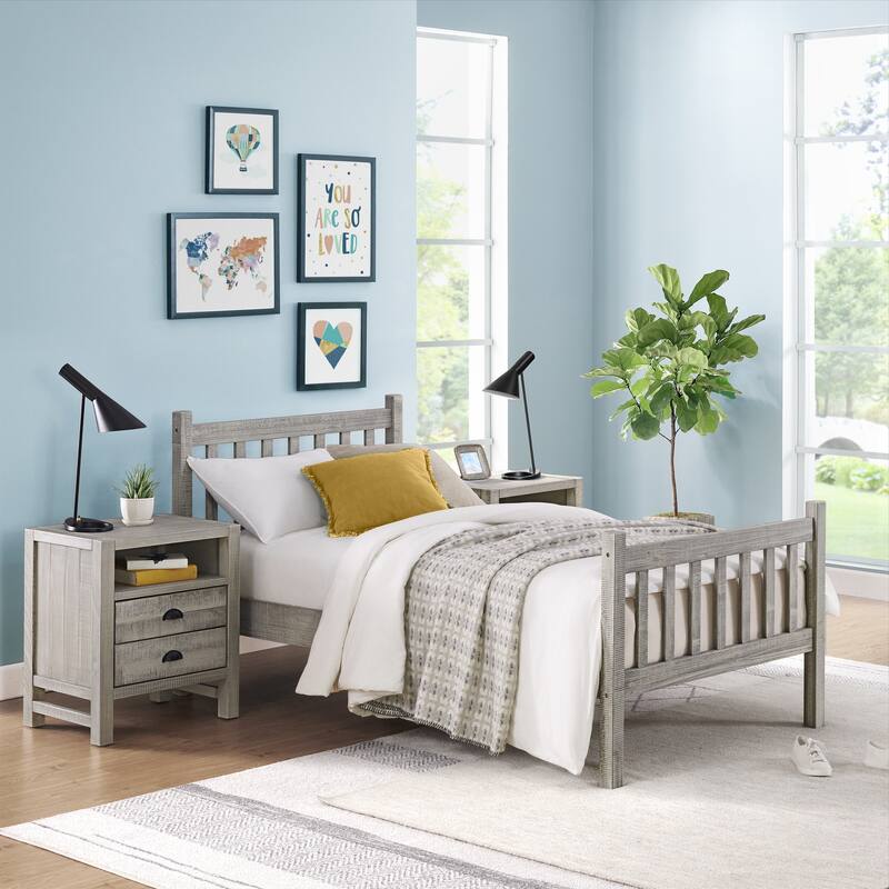 Windsor 3-Piece Wood Bedroom Set with Slat Twin Bed and 2 Nightstands
