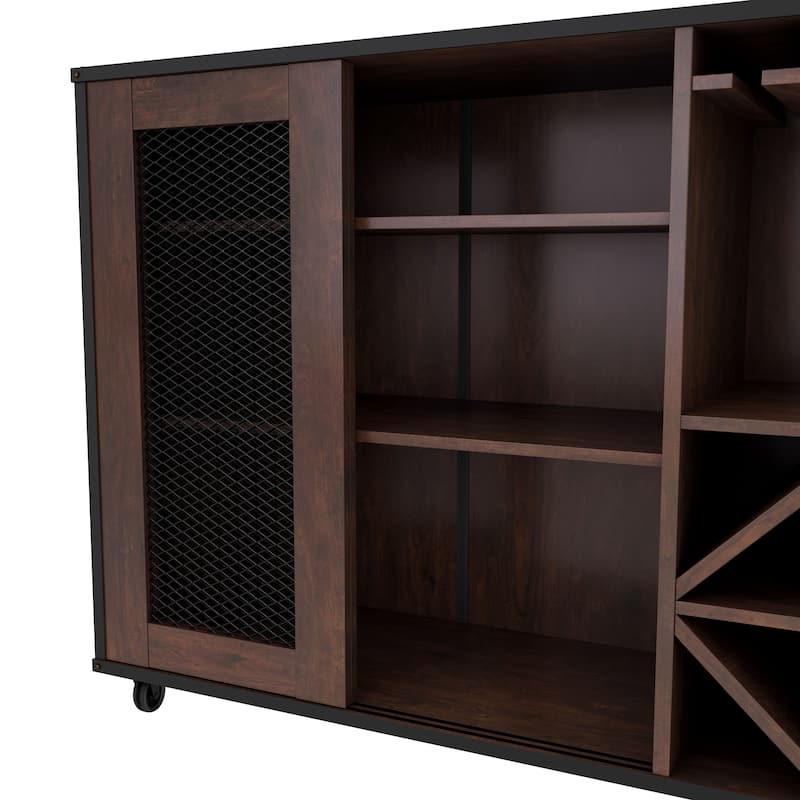 Furniture of America Hury Modern Walnut 47-inch 3-shelf Dining Buffet, Walnut Dining Sideboard with Wine Storage