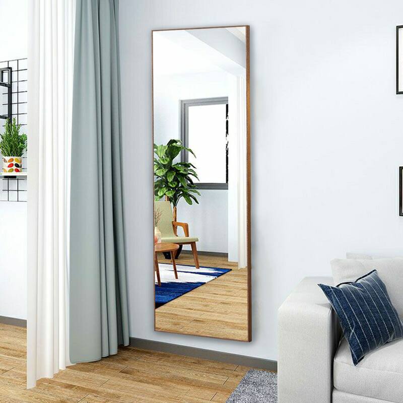 Roomfitters Full-Length Mirror with Natural Solid Wood Frame, 65"x23" Wall-Mounted or Floor Standing Dressing Mirror, Natural