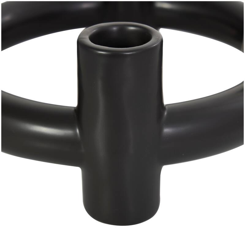 CosmoLiving by Cosmopolitan Black Ceramic Circle Geometric Candle Holder (Set of 2)