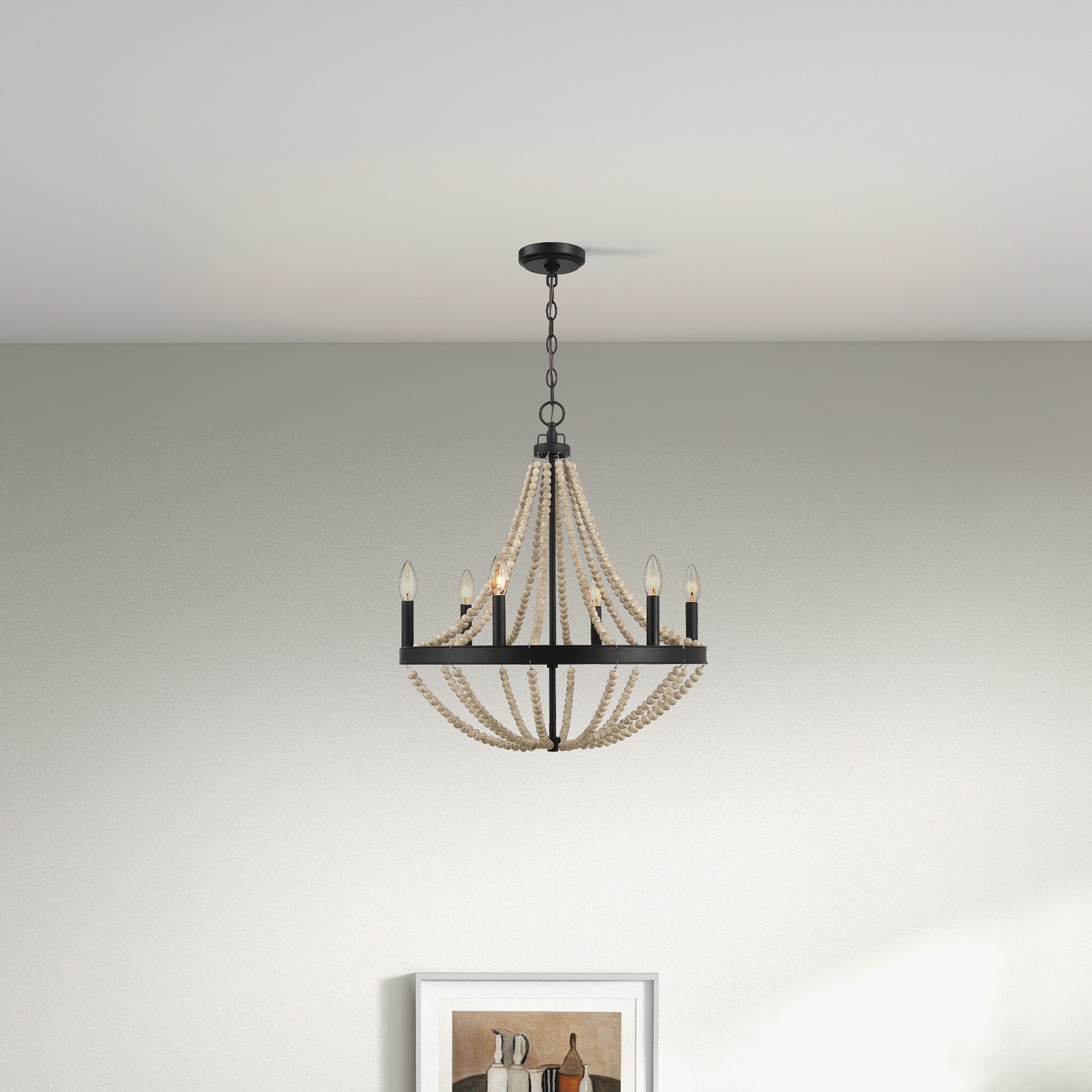 Hera Rustic 6-Light Wooden Bead Chandelier with Matte Black
