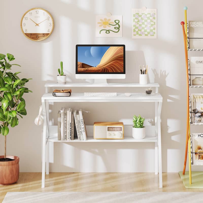 Costway Home Office Desk with Monitor Stand, Open Shelf & Metal Frame, - See Details