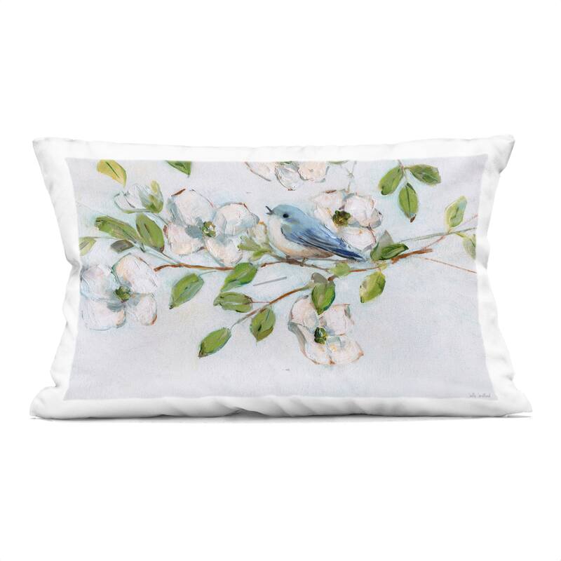 Stupell Bluebird on Dogwood Branch Decorative Printed Throw Pillow Design by Sally Swatland - Accent - Polyester - Blue - Single