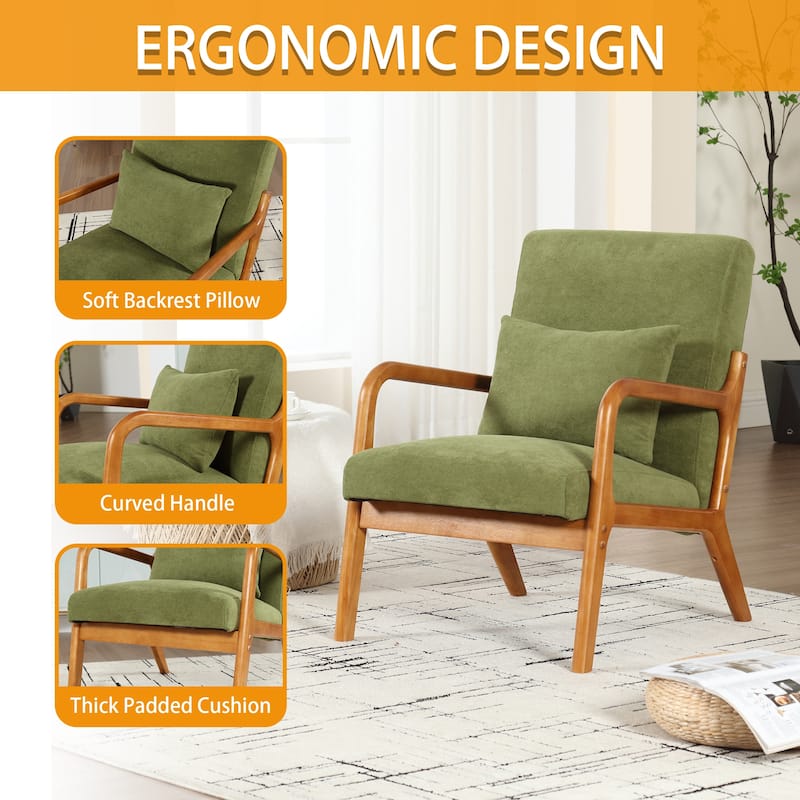 Homefun Corduroy Upholstered Mid-Century Modern Wood Frame Single Armchair for Living Room