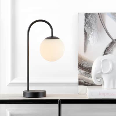 Casi 18.25" Iron/Glass Minimalist Mid-Century Globe LED Table Lamp, Black by JONATHAN Y