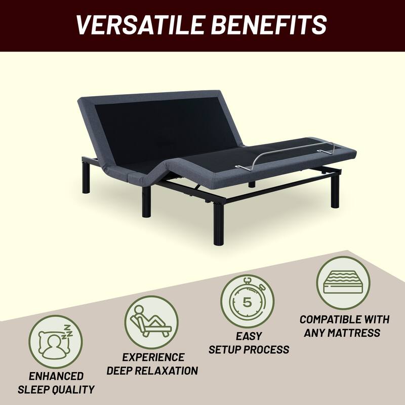 FlexiRest: Pain Relieving Adjustable Bed Frame, 3 Mode Massage with Timer, Zero Gravity Adjustable Bed Base, 3 Speed