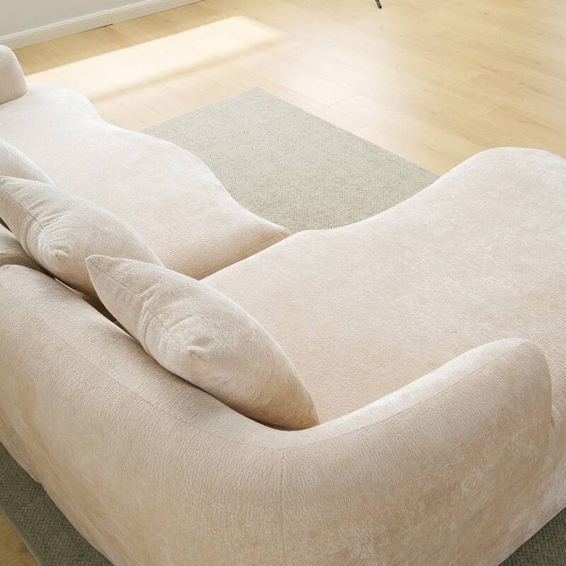 Full Compression L-Shape Sectional Sofa With Curved Chaise, Beige Modular Chenille Couch,High-Density