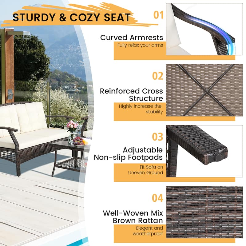 Costway 8 PCS Outdoor Rattan Conversation Set Patio Rattan Sofa Set W/