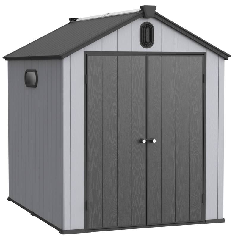 Plastic Outdoor Shed with Double Wall Panels & Rain Gutter Weatherproof Storage Shed, Hinged Double Doors