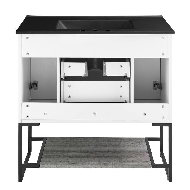 Marseille 36 In. Gray Bathroom Vanity With Black, 3-Hole Ceramic Sink Top