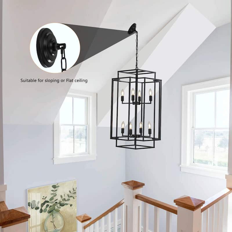 Industrial Farmhouse Hanging Chandelier with 8 Lights