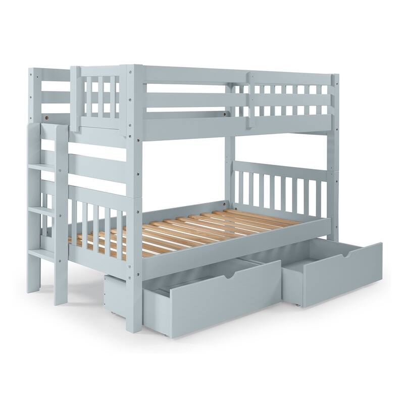 Taylor & Olive Trillium Twin over Twin Bunk Bed with Ladder, 2 Drawers